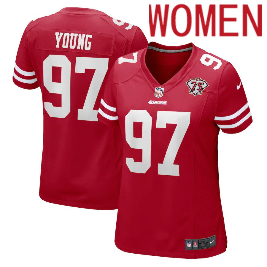 Women San Francisco 49ers 97 Bryant Young Nike Scarlet 75th Anniversary Game Retired Player NFL Jersey